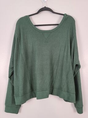Aeropostale Green Waffle Knit Off-the-Shoulder Scoop-neck V-neck Casual Top XL